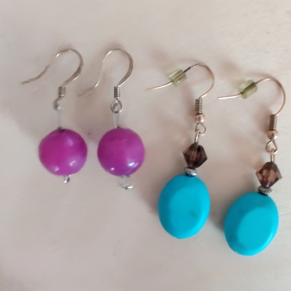 Pink quartzite and turquoise earrings - Picture 1 of 6